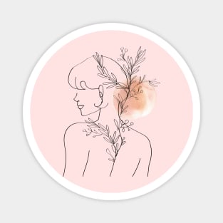 Minimalist girl illustration with plants Magnet